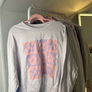 PacSun Floral Graphic Sweatshirt - White and Pink